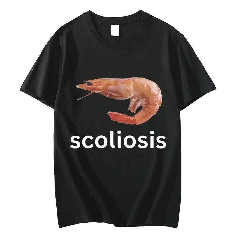 Men's Short-Sleeve Scoliosis Funny Shrimp Meme T-Shirt, Unisex Athletic Basics, Chic All-Seasons Casual Streetwear Top - Check Size Chart