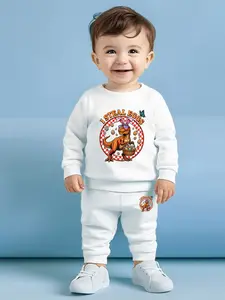 Baby Boy Long Sleeve Round Neck Sweatshirt Set, Easter Cartoon Dinosaur Rabbit Ears Colorful Eggs Letter Print, Casual Fitted