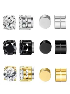 6MM Magnetic Earrings for Men Women Shiny Round Cubic Zirconia Stud Earrings for Non-Pierced Ears Hypoallergenic Stainless Steel Fake Earrings Not Easy to Fall off, Stud Earring Jewelry Non Piercing Earrings