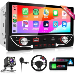 Upgrade Wireless Double Din Carplay Car Stereo with Android Auto Bluetooth 5.1, Podofo 6.86 inch Touchscreen Car Radio with MirrorLink, FM Radio,USB-A,USB-C for Fast Charging,Backup Camera,SWC