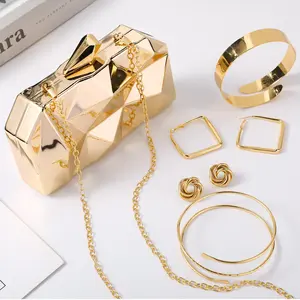 5 Pcs Clutch Purse for Women Evening Prom Purses Metallic Handbag for Christmas Wedding Banquet Retro Jewelry Set