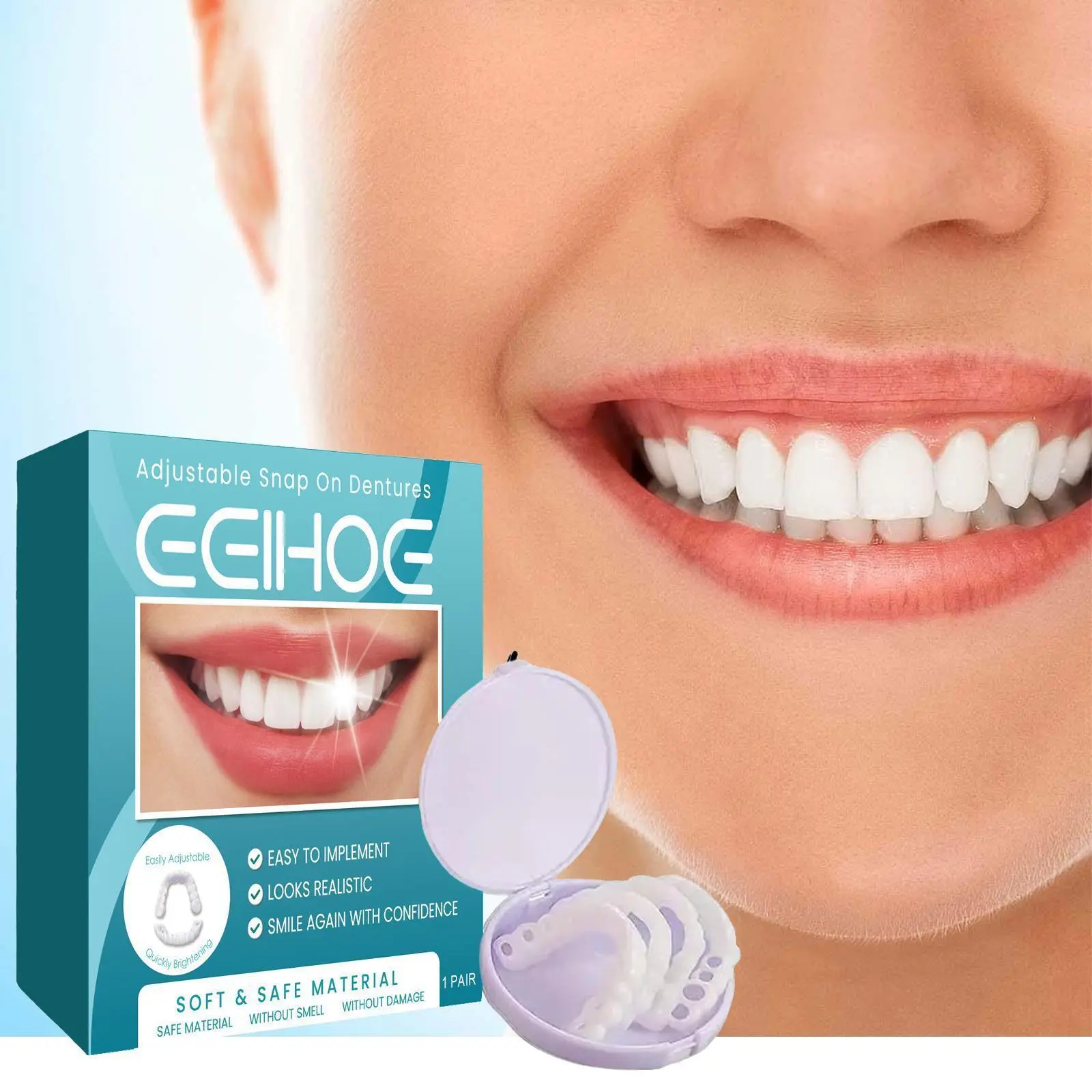 Dentures Full Set Natural Perfect Fit Teeth Snap On Silicone Denture ...