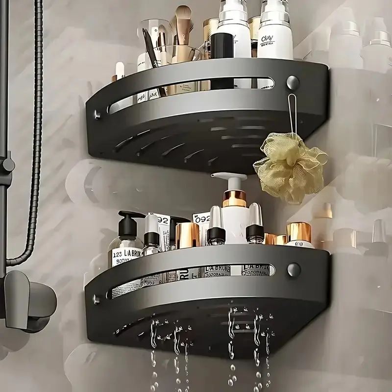 2-Tier Abs Plastic Corner Shower Shelf, No-Drill Installation, Ventilated Design, Large Capacity, Durable & Moisture-Resistant, Bathroom Accessories Organizer, Shower Caddy Shelf, Shower Rack Set, Bathroom Gadgets