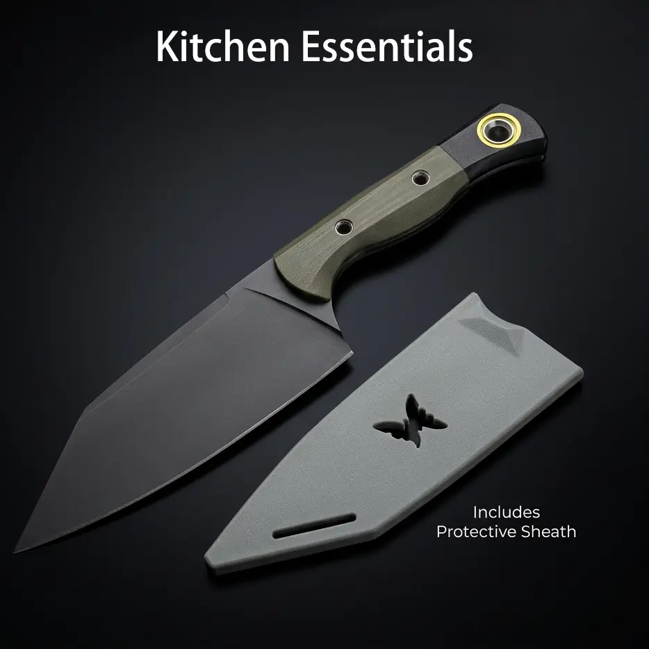 9Cr18 Steel Full Tang Full Edge Kitchen Knife - Minimalist Ergonomic Handle with Secure Grip for Safer Cuts, Sharp Blade for Home Cooking Household Slicing and Dicing