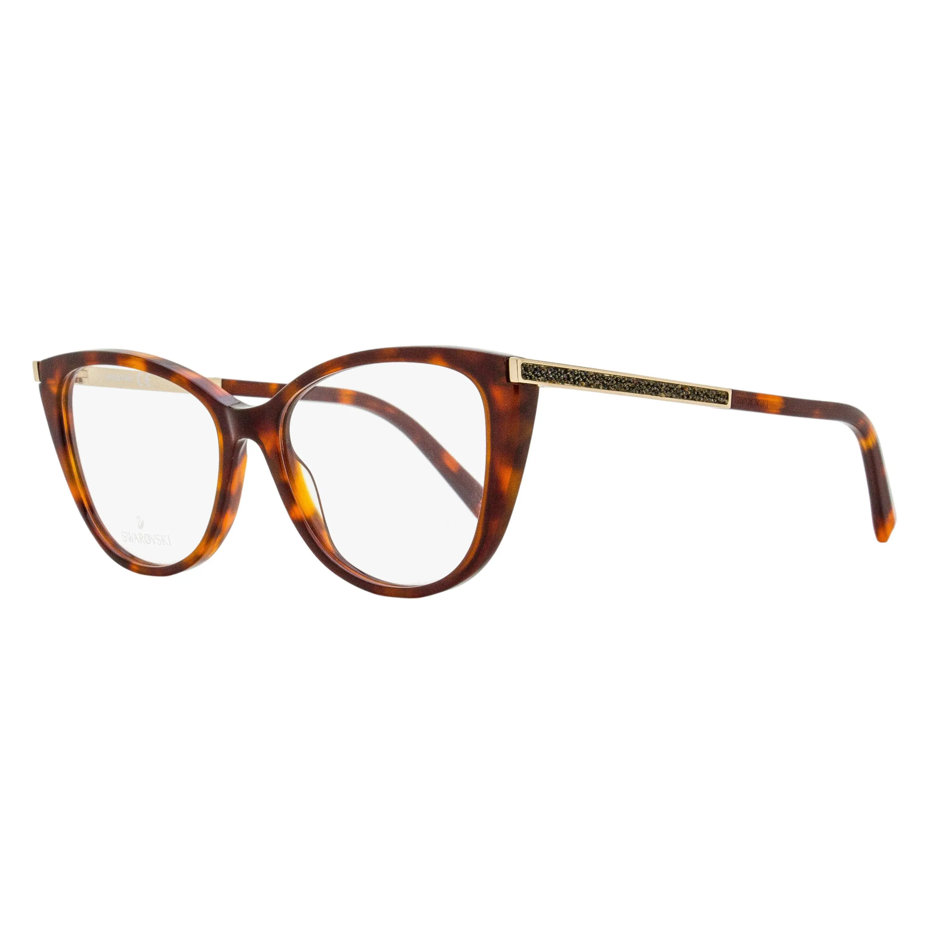 Swarovski Optical Frame SK5414, Women's Butterfly Acetate Eyeglasses in Havana, Luxurious Design with Shimmer Details, 53mm Demo Lens, Eyewear Fashion, Cut-Out Corners, Female