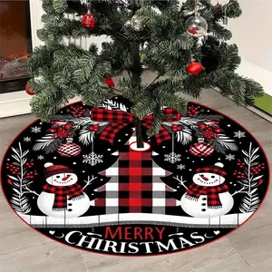 Jit Christmas Tree Skirt, Plaid Snowman Print Design, Holiday Decor, Perfect Gift for Family Parties