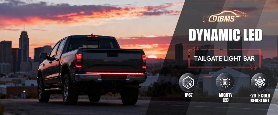 DIBMS Upgraded 60-Inch LED Tailgate Light Bar Strip with Fall Warning Signal, Arrow Turn Signals, IP67 Waterproof, Red & Amber Bright LEDs,Ambient Lighting  Lightbar