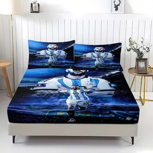 World Cup printed pattern bed sheet, comfortable printed pattern, including 1 bed sheet and 2 pillowcases, comfortable bedding, anti slip dust cover suitable for bedrooms and guest rooms, suitable for children and adults as gifts