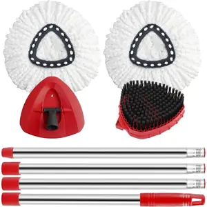 Spin Mop Replacement Mop Compatible with O Cedar 1  System, 2 Microfiber Mop Heads Replacements, 58" Mop Replace Handle, 1 Scrub Brush Attachment and 1 Mop Base for Ocedar EasyWring Spin Mop