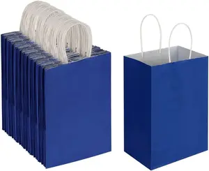 100 Pack 5.25x3.25x8.25 Inch Small Royal Blue Kraft Paper Bags with Handles Bulk for Birthday Wedding Party Favors Grocery Retail Shopping Business Goody Craft Gift Bags Sacks (100pcs Count)