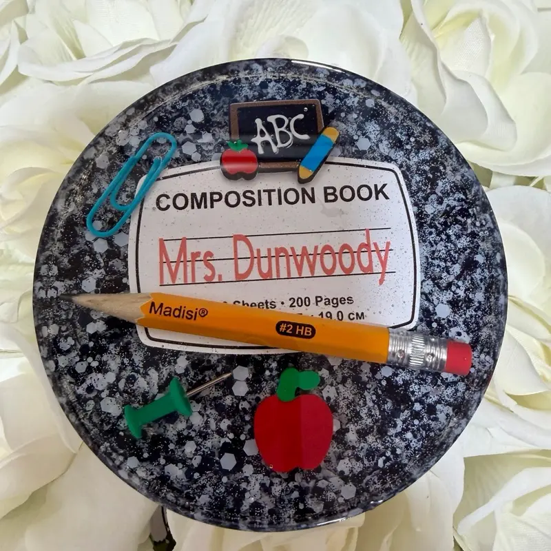 Custom Teachers Coasters - Personalized Tableware for Educators - Unique Design with Pencil and Apple Motif - Perfect for Teacher Gifts