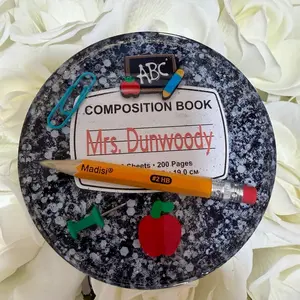 Custom Teachers Coasters - Personalized Tableware for Educators - Unique Design with Pencil and Apple Motif - Perfect for Teacher Gifts