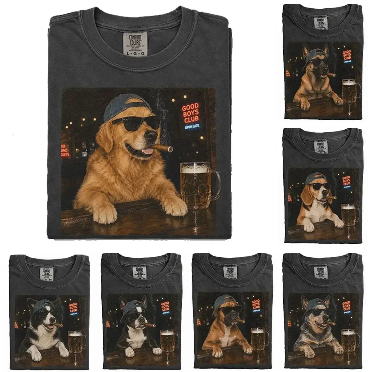 Custom Comfort Colors Dog Beer Shirt | 50+ Dog Breeds Personalized Graphic Tee, Funny Boys Club Dog Dad Gift, Vintage Bar Unisex T-Shirt
