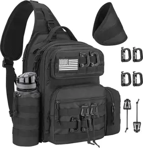 CVLIFE Tactical Sling Bag Backpack for Men Military Shoulder Sling Bag Molle Army Assault Detachable Tactical Bag with Bottle Holder Concealed Carry Daily Day Pack Work Bag for EDC Hiking, Black