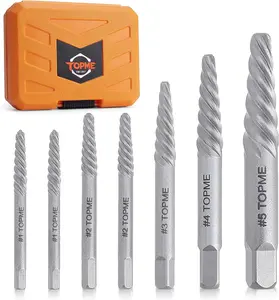 TOPME Screw Extractor Set 7PCS Easy Out Screw Extractor Kit for Removing Damaged Screws Broken Bolts Studs with Storage Box - Screwdriver Bits