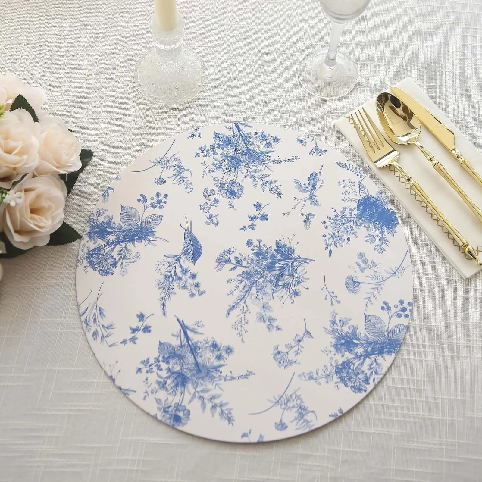13-inch White-Blue French Toile Print Fancy Disposable Charger Plates, 6-Pack 700GSM Floral 13in Plates for Wedding, Baby Shower, Birthday (Home & Festive Party Supplies), Birthday Plates