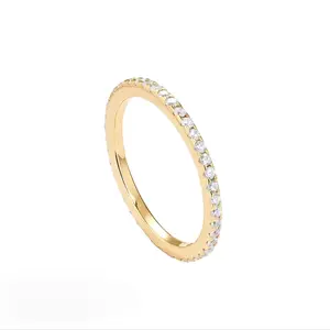 14K Gold Plated Solid 925 Sterling Silver Stackable Ring for Women – CZ Simulated Diamond Eternity Band – Dainty Thin Layered Wedding Ring Set – Hypoallergenic Promise Anniversary Band