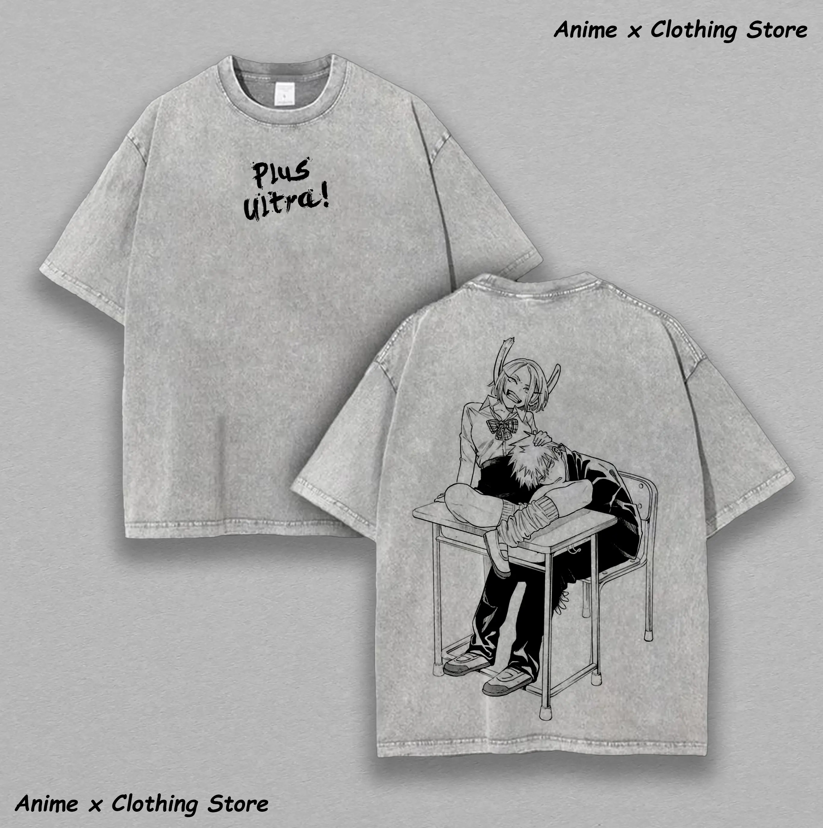 Himiko Toga & Ochaco Uraraka "Valentine's Bake" Tee | My Hero Academia Oversized Washed Vintage Shirt – Double-Sided Anime Graphic & 230gsm Heavy Cotton Shonen Streetwear.