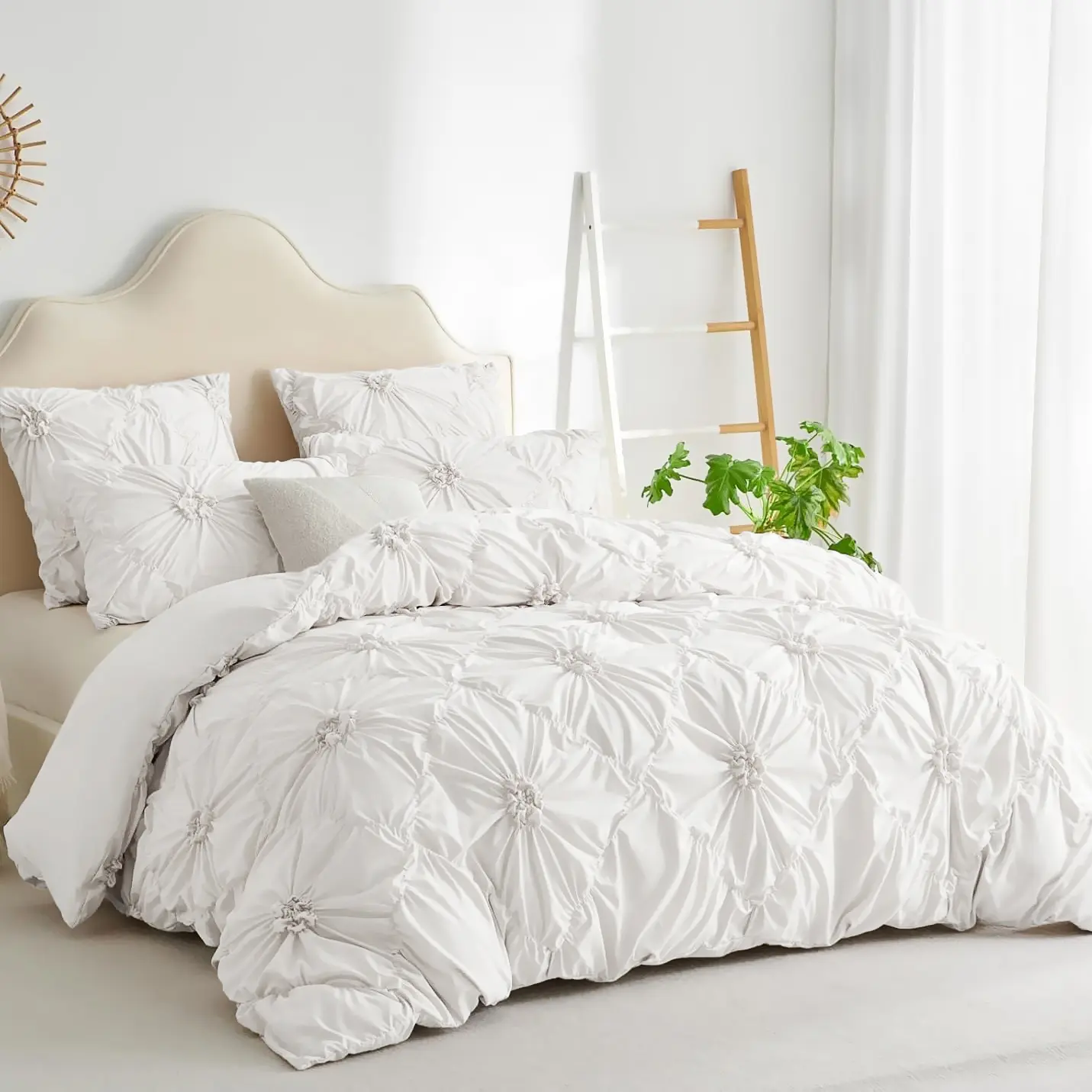 Rustic French Style Textured Flower Pinch Pleated Duvet Cover(1 duvet cover +2 pillowcases, excluding pillow cores and quilt cores), Set Solid Luxury Bedding Set Organic Cotton Grounding Sheets cool  bed  accessories Bed Sets Bed Sets Supplies
