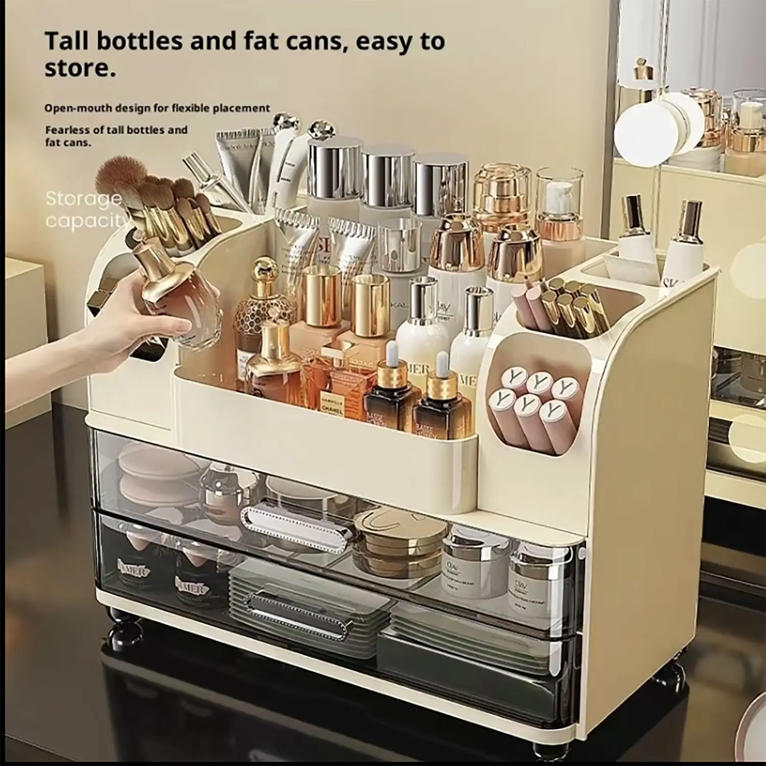 Large Capacity Makeup Organizer Box with Drawers, Make Up Organizers and Storage, Perfect for Cosmetics and Skincare, Ideal for Dressing Table, Keeps Space Clean and Stylish