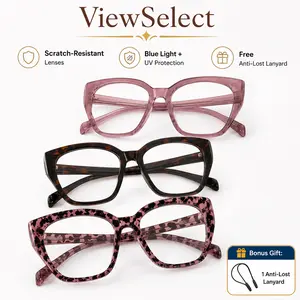 ViewSelect Non-Prescription Oversized Progressive Multifocal Reading Glasses - Lightweight Square Frame, HD Clear Lenses for Men & Women, Daily Reading, Screen Use