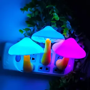 4Pcs Wall Light Sensor LED Night Light Plug in Lamp Mushroom 7-Color Changing Magic Pretty Mushroom-Shaped Night Lights for Adults Kids