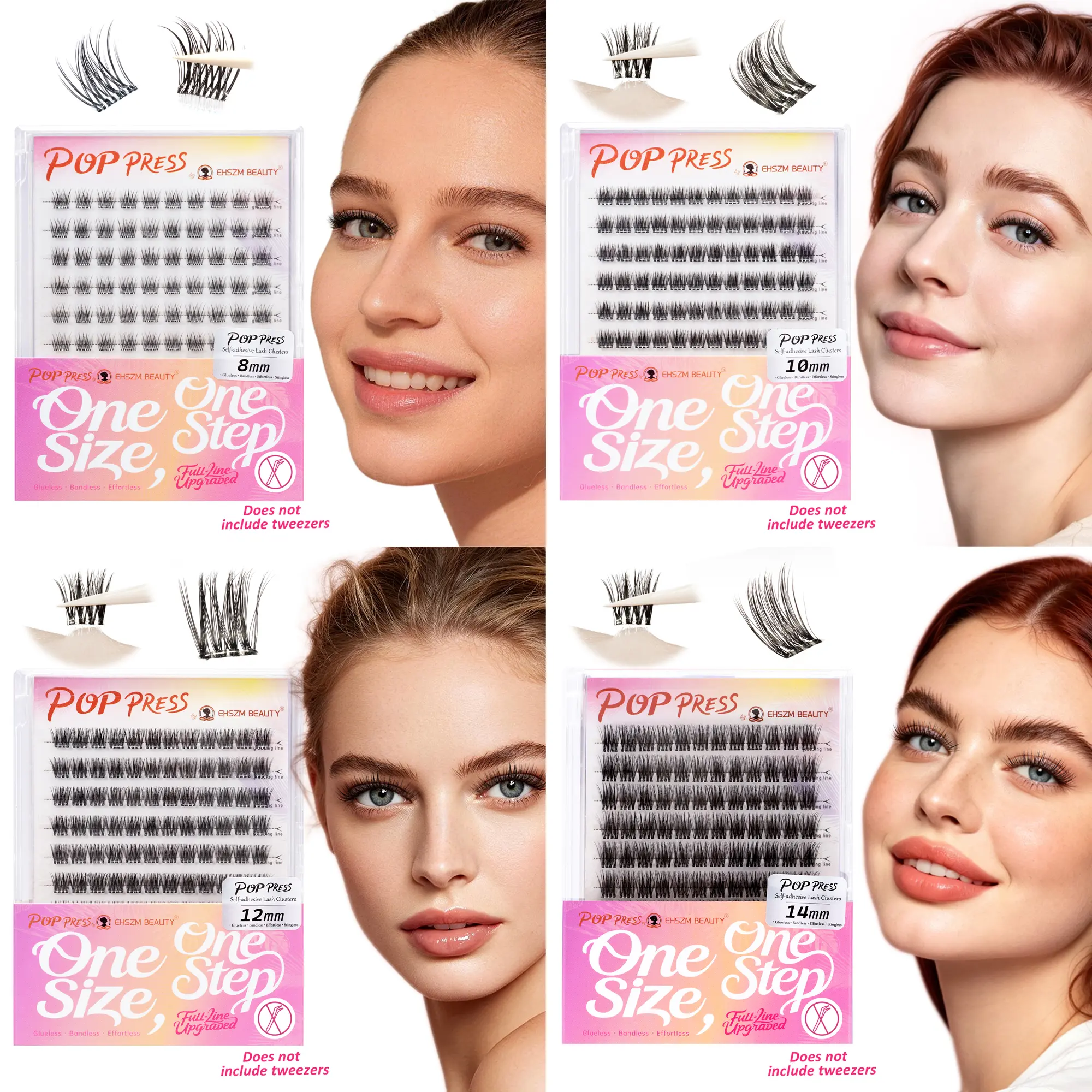 POP PRESS Single Size Self-Adhesive Lash Clusters, Natural Curl Invisible Band, Pre-Glued Press-On, Fine-Wisp Naked Soft, 1-Minute All-Day Hold, for Sparse Lashes & Puffy Eyes, Daily No-Makeup Radiant Look