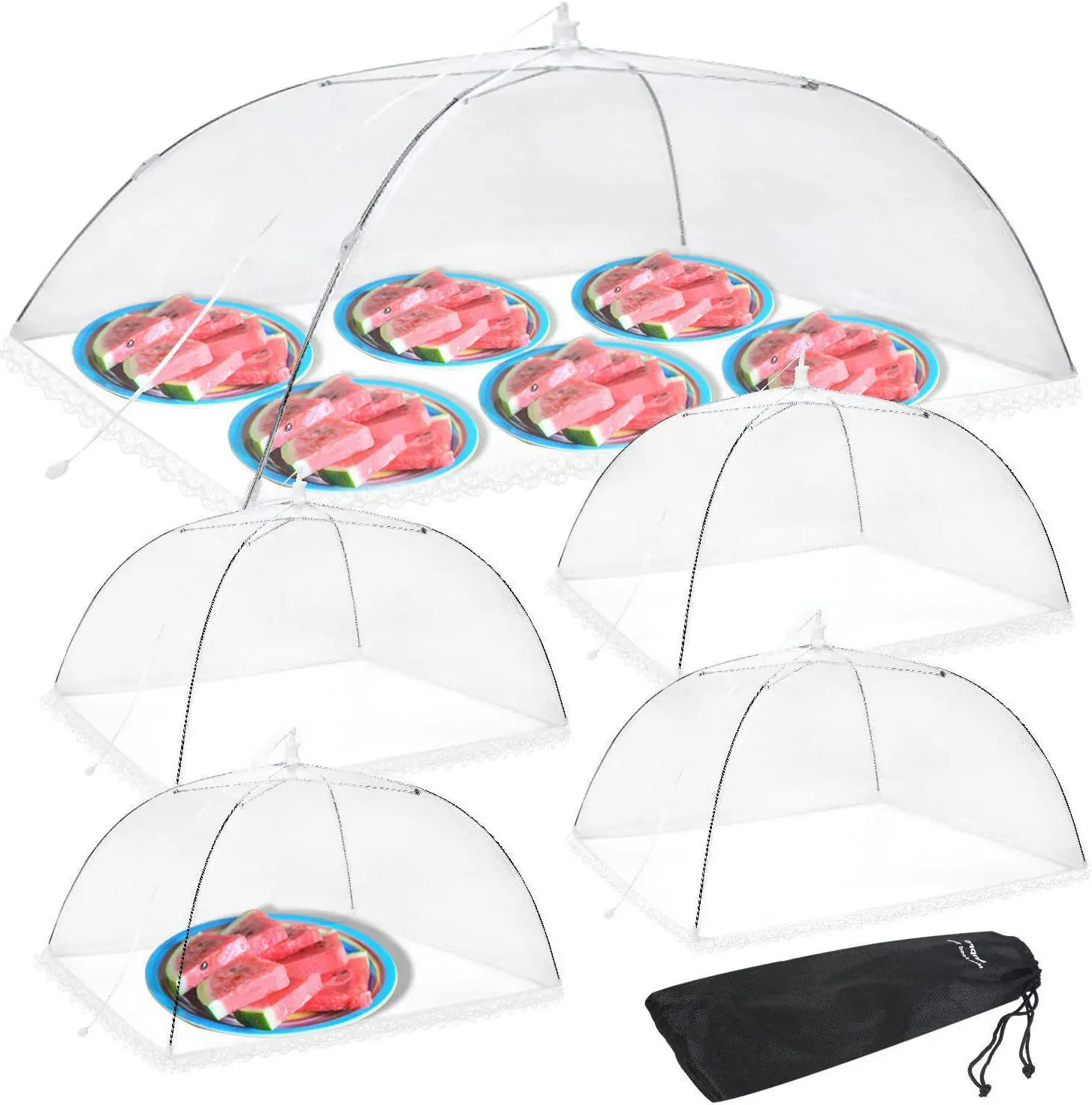 5 Pack Food Covers for Outside – Mesh Food Tents for Outdoors with 1 Extra-Large & 4 Standard Covers – Pop-Up, Collapsible Screen Protectors for Picnic, BBQ, Camping & Party Food
