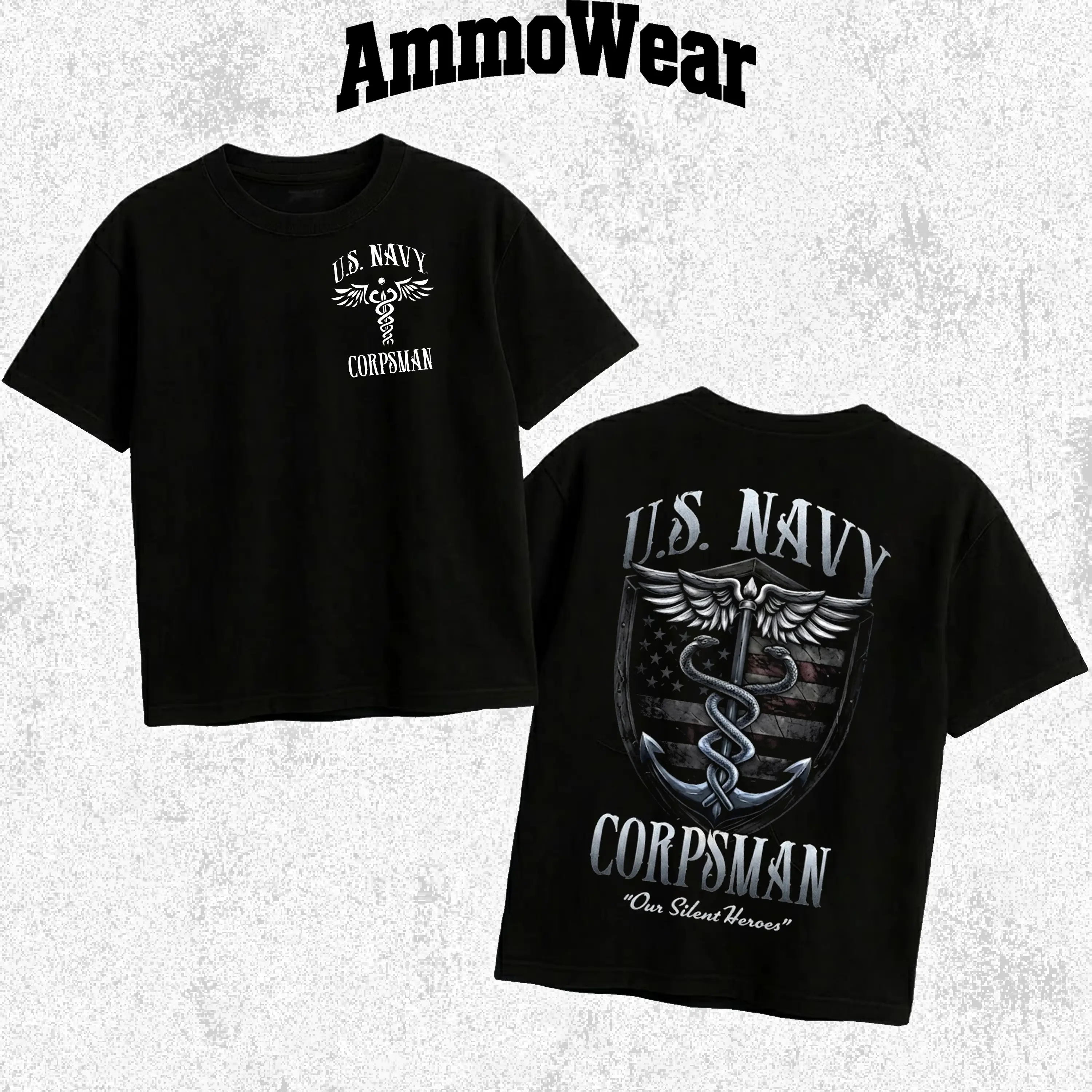 U.S. Navy Corpsman Graphic Tee, Silent Heroes Medical T-Shirt, Military Veteran Combat Medic Apparel, Patriotic American Flag Anchor Shield Top, Unisex Casual Black Short Sleeve Shirt, Tactical Medic Gear
