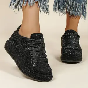 Baby Mama Shoes – Rhinestone Sparkly Sneakers for Women | Party, Prom, Club Glam | Sporty Fashion Casual Sneakers | Lace-Up Footwear