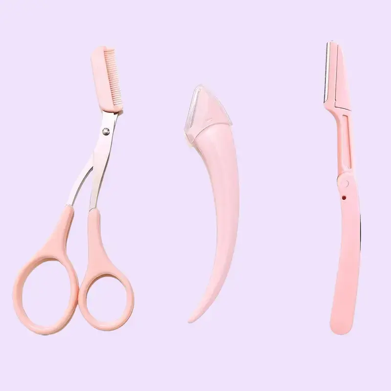 3Pcs/set Eyebrow Trimmer, Eyebrow Shaping Tool, Eyebrow Products for Women & Girls, Salon Quality Eyebrow Trimmer Kit, Imported Stainless Steel Blades, Pink Bathroom Grooming Tool