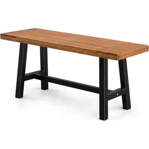 VINGLI Outdoor Bench with Metal Legs Rustic, Wood Dining Bench Indoor Outdoor Porch Benches for Yard Garden Dining