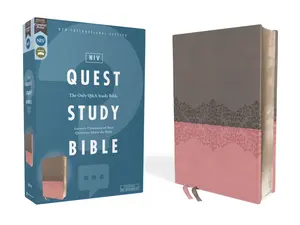 NIV, Quest Study Bible, Leathersoft, Gray/Pink, Comfort Print: The Only Q and A Study Bible by Christianity Today Intl.||Zondervan [Leatherbound Book]