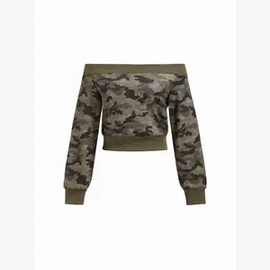 Cider Cotton-blend Camo Off-shoulder Long Sleeve Oversized Sweatshirt