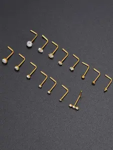 15PCS G23 Titanium Nose Studs Ring L-Shaped Round CZ Ball Opal Star Heart Nose Studs Nostril Body Piercings Jewelry Set for Women Men Silver Gold Tone 20G 1.5mm 2mm 2.5mm 3mm 3.5mm Nose Piercings Kit