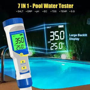 YIERYI 7-in-1 Digital Pool Salt & pH Tester ORP EC TDS Temp Meter for Saltwater Pools Water Quality Tester with Large Backlit Display