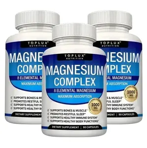 Toplux High-Potency Magnesium Complex Supplement 8 Elemental 1000mg - Magnesium Glycinate, Citrate, Malate, Taurate, Chelated for Easy Absorption for Bones, Muscle, Recovery, Energy, Vegan Non-GMO , 90 Capsules magnesium complex for women and men