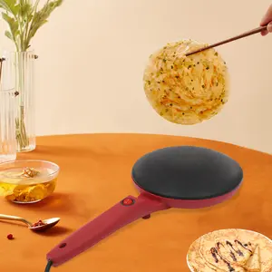 SHANGMAKEL Electric Crepe Maker Machine 550W Non-Stick Pancake Maker with Batter Tray & Egg Beater for Breakfast Egg Rolls Tortillas Red Modern Desktop Mount