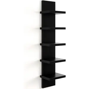 Five layer wall shelf unit, decorative wall mounted vertical shelf, suspended storage cabinet, home decoration storage device, high tower design, multifunctional shelf, bedroom living room, black