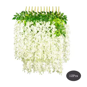 12PCS Artificial Hanging Wisteria Flowers, Lifelike Rattan Fake Plants for Indoor & Outdoor Decor, Garden, Home, Wall, Party & Ornament Decoration, Home Decor Accessory, House Plants Decor