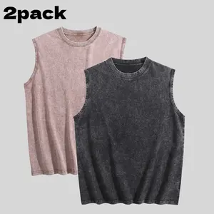 2-Pack Men's Sleeveless Sports Vest, Fitness Acid Washed T-Shirt, Running Soft, Breathable, Loose Fit T-Shirt Stylish