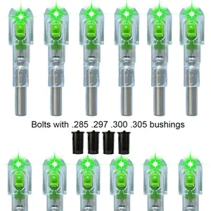 NoxDyn 12pcs Crossbow Bolts Lighted Nocks with .285 .297 .300 .305 Bushings with On/Off Switch Sport Equipment (Green)