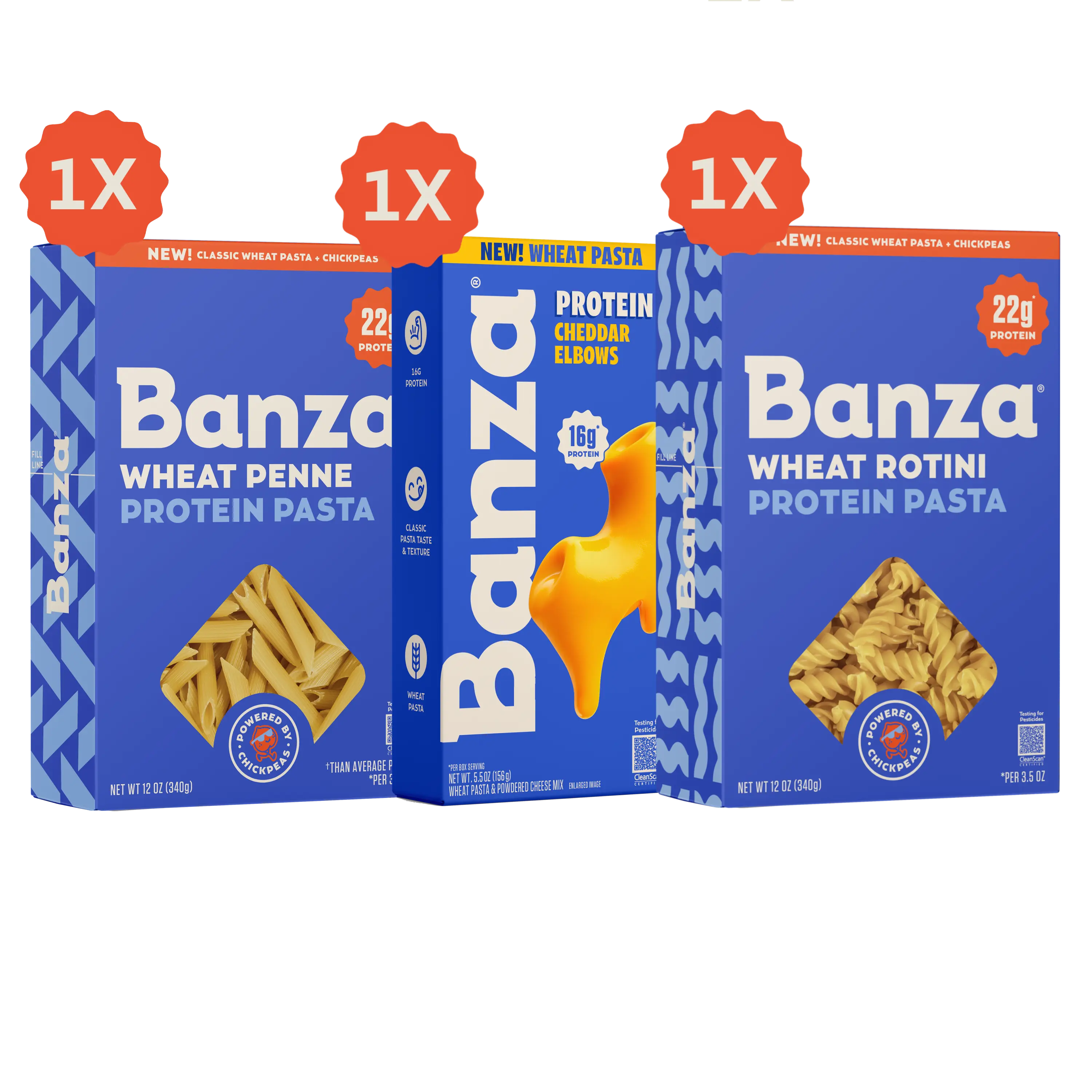 Banza Wheat Pasta & Mac & Cheese Variety 3ct Pack TikTok Exclusive - High Protein Pasta Include Penne, Rotini, and Cheddar Elbows