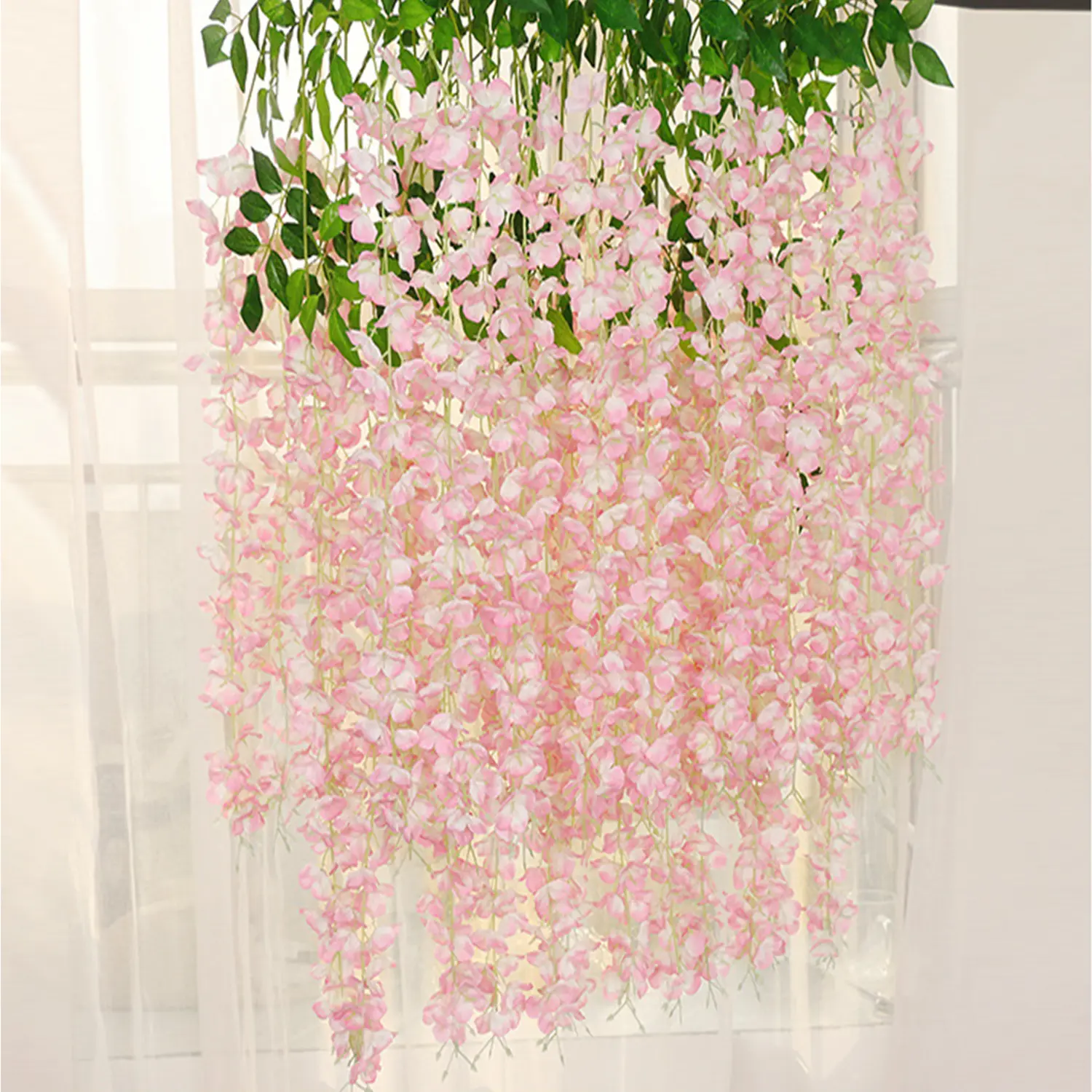 72PCS Plastic Artificial Wisteria Vine Garland Pack - Dense Silk Hanging String Flowers Set for Home Wedding Decor, Light Pink Festive Decoration Ornaments, Hanging Wall
