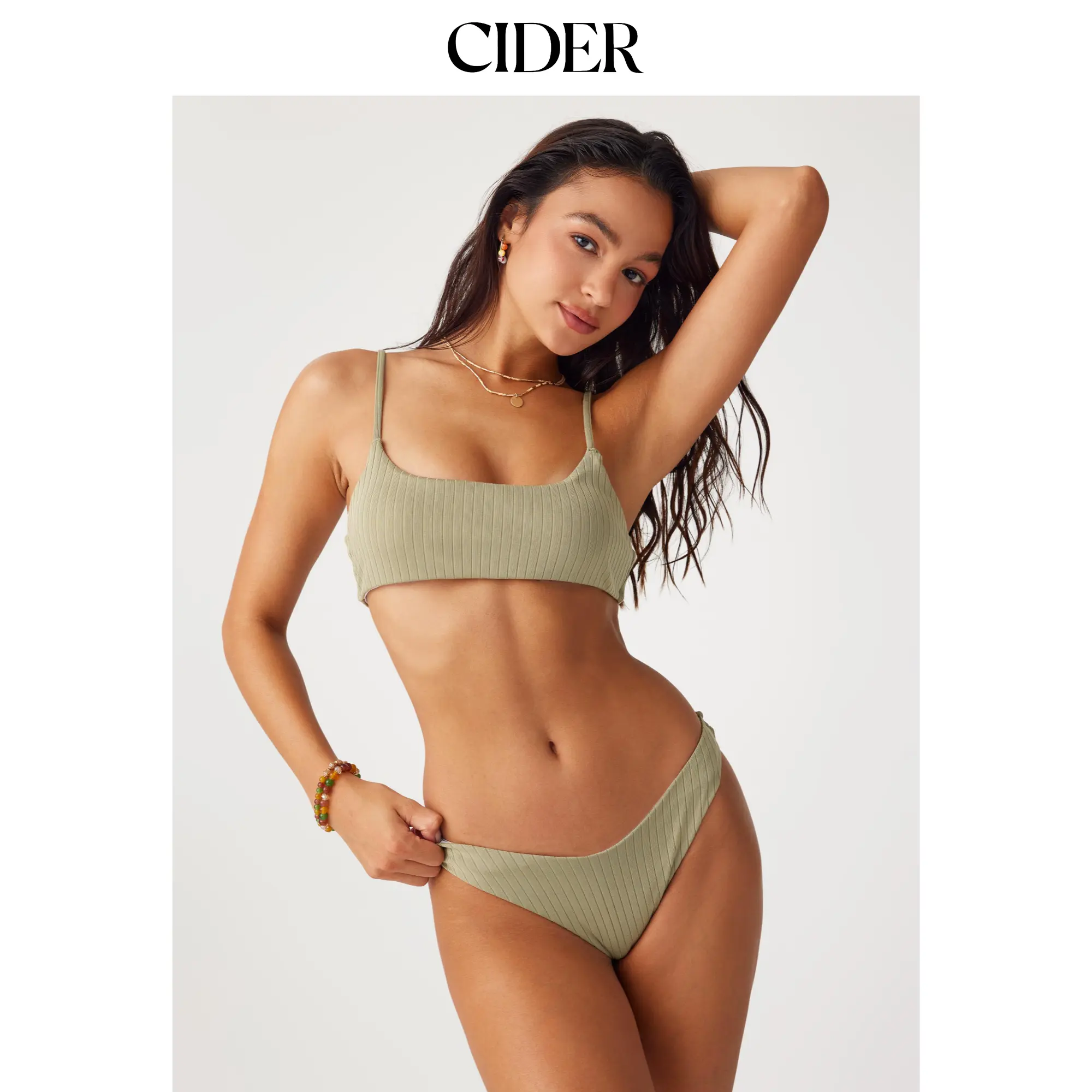 Cider Scoop Neckline Texture Bikini Swimsuit Cider Scoop Neckline Texture Bikini Swimsuit