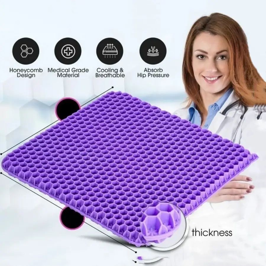 Gel Seat Cushion, Summer Breathable Honeycomb Design, Medical Grade Material, Absorb Hip Pressure, Pressure Relief for Back & Tailbone Pain, Ideal for Home Office, Wheelchair, Car Seats, Enhancing Sitting Experience