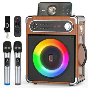 JYX S55 Karaoke Machine Speaker with Wireless Microphones, Bluetooth Connection, Stereo Lights, AUX Input, USB, Smartphone/Device/TV Compatibility, Card Playback, Radio, Button Controls – Outdoor Use, Father’s Day Gift
