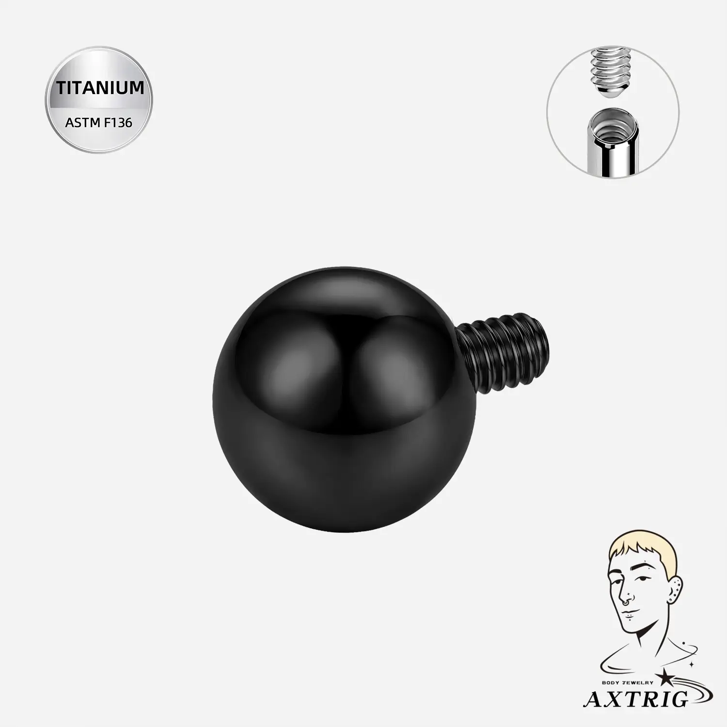 ASTM F136 16G Titanium 4mm Threaded Ball End, Replacement Ball for Body Piercing Jewelry