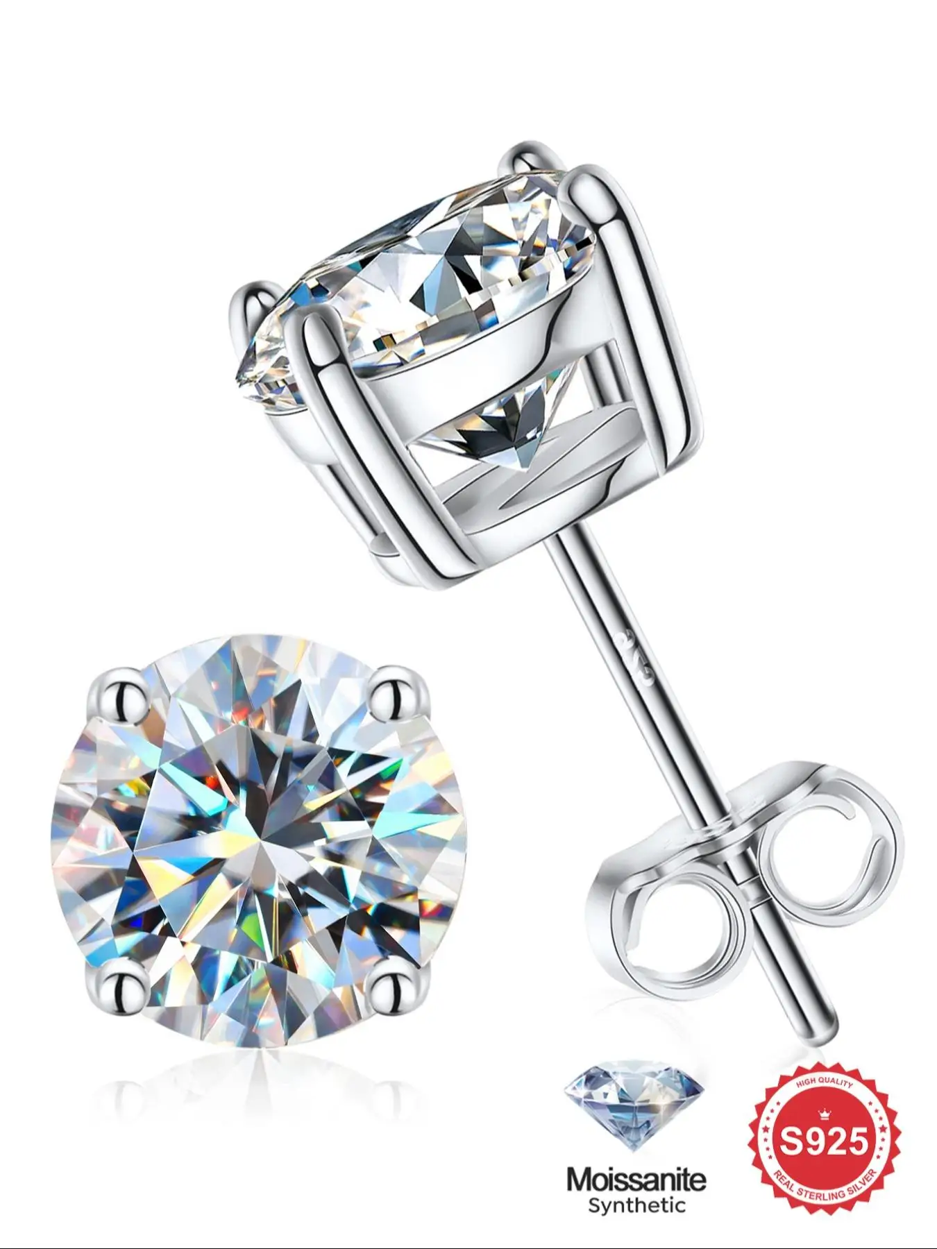 S925 Sterling Silver Synthetic Moissanite Stud Earrings, Eternal Promise Wedding Engagement Earrings, Fine Jewelry Anniversary Gift for Women