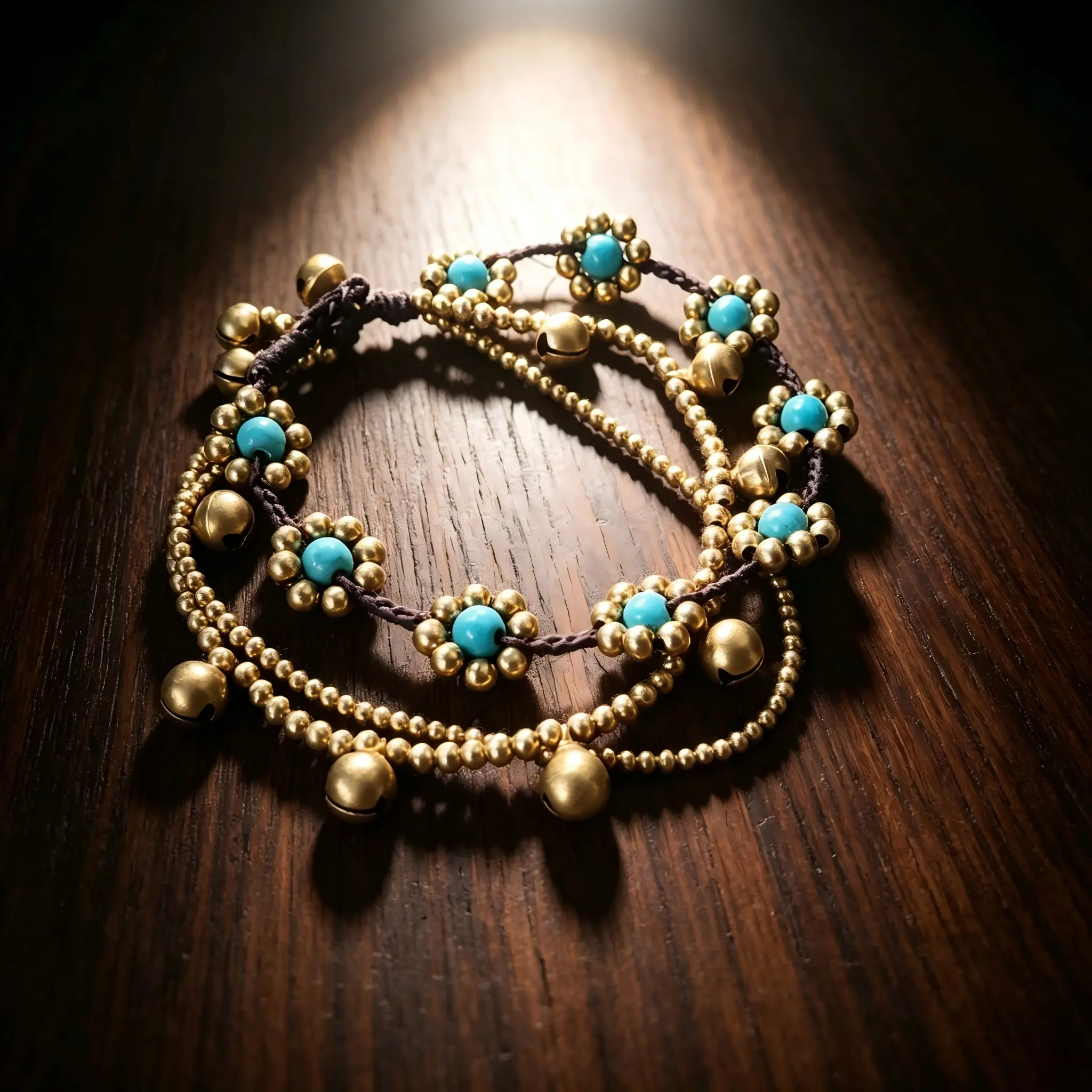 Women's Handmade High Quality Exquisite Bracelet - Turquoise Bead, Brass Bell, Colored Braiding Cord, Adjustable Vintage Ethnic Tribal Woven Bead Accent Bells Bracelets & Bangles, Boho Costume Jewelry
